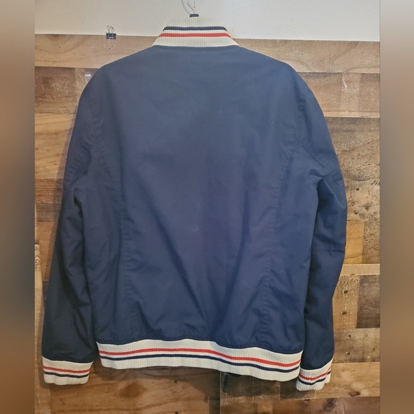 Vtg JC Penney Blue Bomber Jacket Lined Red White Blue Trim USA Vibes Mens S Lrge - Picture 6 of 13